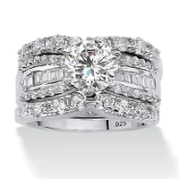 DiamonArt® Womens 1/ CT. T.W. White Cubic Zirconia Platinum Over Silver Round Bridal Set