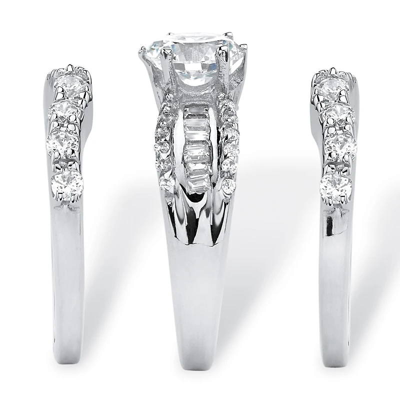 DiamonArt® Womens 1/ CT. T.W. White Cubic Zirconia Platinum Over Silver Round Bridal Set