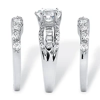 DiamonArt® Womens 1/ CT. T.W. White Cubic Zirconia Platinum Over Silver Round Bridal Set