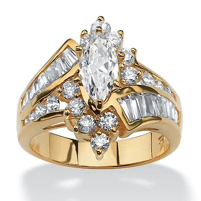 DiamonArt® Womens 3 1/4 CT. T.W. White Cubic Zirconia 18K Gold Over Silver Engagement Ring