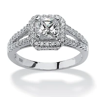 DiamonArt® Womens 1 5/8 CT. T.W. White Cubic Zirconia Platinum Over Silver Square Engagement Ring