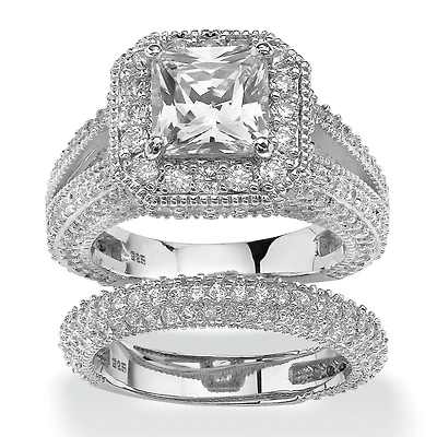 DiamonArt® Womens 5 CT. T.W. White Cubic Zirconia Platinum Over Silver Square Bridal Set