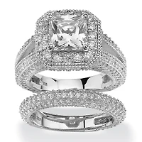 DiamonArt® Womens 5 CT. T.W. White Cubic Zirconia Platinum Over Silver Square Bridal Set