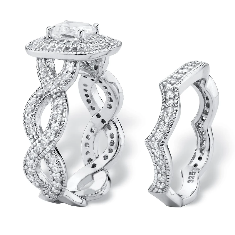 DiamonArt® Womens 1 7/8 CT. T.W. White Cubic Zirconia Platinum Over Silver Square Bridal Set