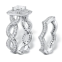 DiamonArt® Womens 1 7/8 CT. T.W. White Cubic Zirconia Platinum Over Silver Square Bridal Set