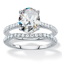 DiamonArt® Womens 3 1/4 CT. T.W. White Cubic Zirconia Platinum Over Silver Oval Bridal Set