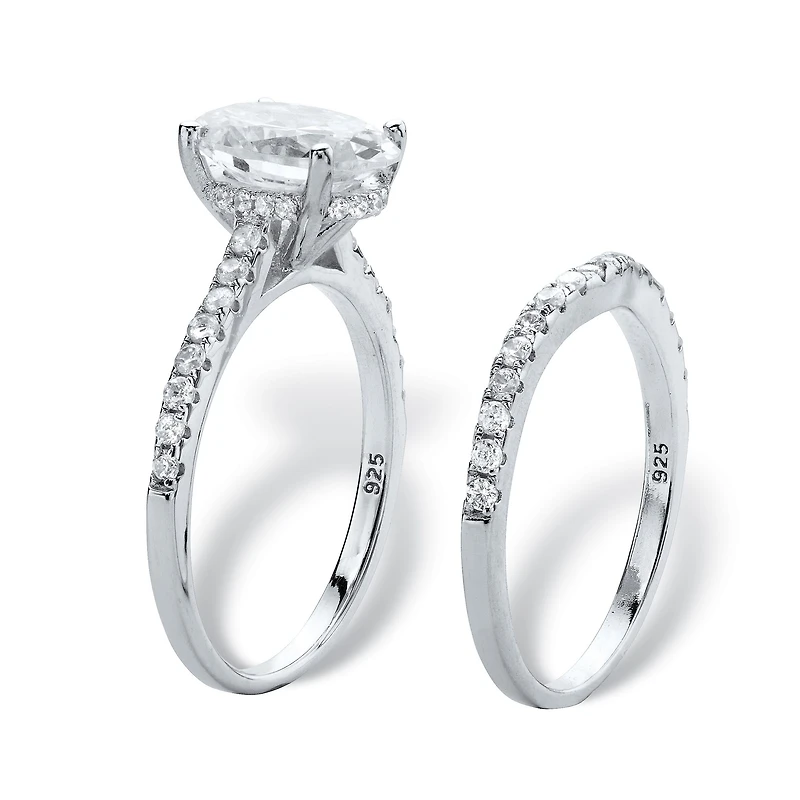 DiamonArt® Womens 3 1/4 CT. T.W. White Cubic Zirconia Platinum Over Silver Oval Bridal Set