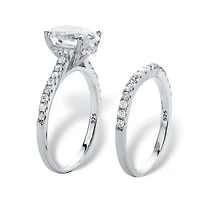 DiamonArt® Womens 3 1/4 CT. T.W. White Cubic Zirconia Platinum Over Silver Oval Bridal Set