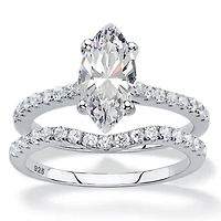 DiamonArt® Womens 2 1/2 CT. T.W. White Cubic Zirconia Platinum Over Silver Bridal Set