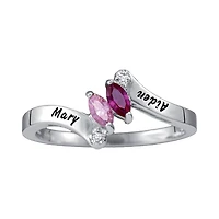 Personalized Womens Simulated Sterling Silver Bypass  Cocktail Ring