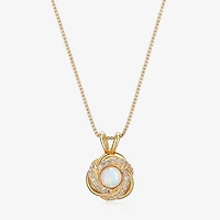 Womens Lab Created White Opal 18K Gold Over Silver 18 Inch Pendant Necklace