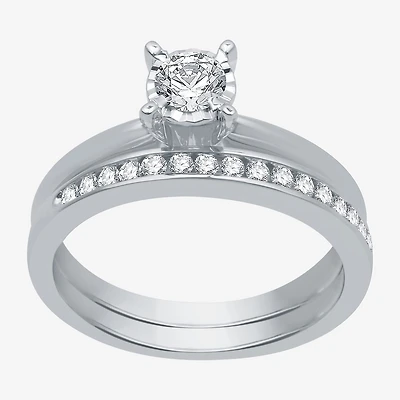 Women's 1/2 CT.T.W. Natural Diamond Round Solitaire Ring and Channel Band Bridal Set 10K Gold