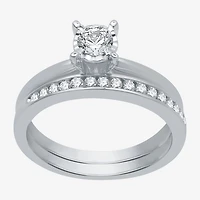 Women's 1/2 CT.T.W. Natural Diamond Round Solitaire Ring and Channel Band Bridal Set 10K Gold