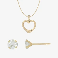 Womens Cubic Zirconia 10K Gold Heart 2-pc. Jewelry Set