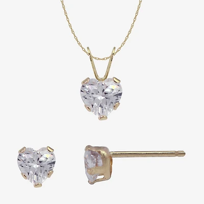 Womens Cubic Zirconia 10K Gold Heart 2-pc. Jewelry Set