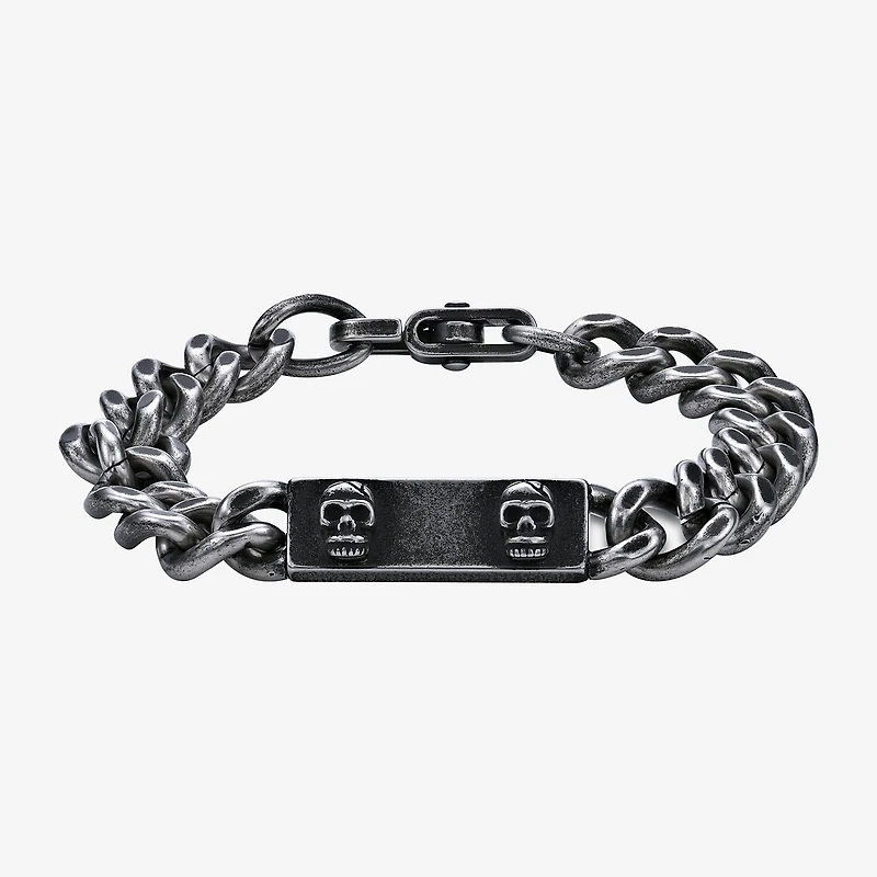 Mens Stainless Steel 9 Inch Solid Curb Skull Id Bracelet