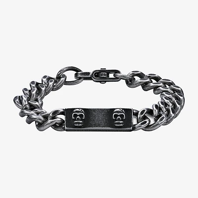 Mens Stainless Steel 9 Inch Solid Curb Skull Id Bracelet
