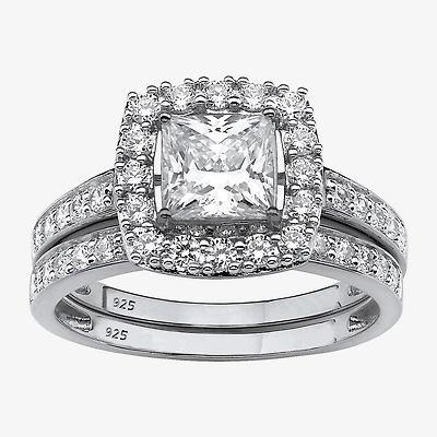 DiamonArt® Womens 2 1/2 CT. T.W. Lab Created White Sapphire Platinum Over Silver Square Bridal Set