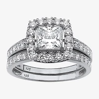 DiamonArt® Womens 2 1/2 CT. T.W. Lab Created White Sapphire Platinum Over Silver Square Bridal Set