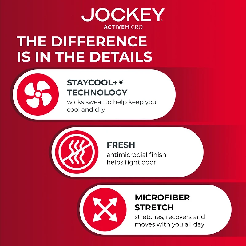 Jockey Active Microfiber Mens 3 Pack Boxer Briefs 9142