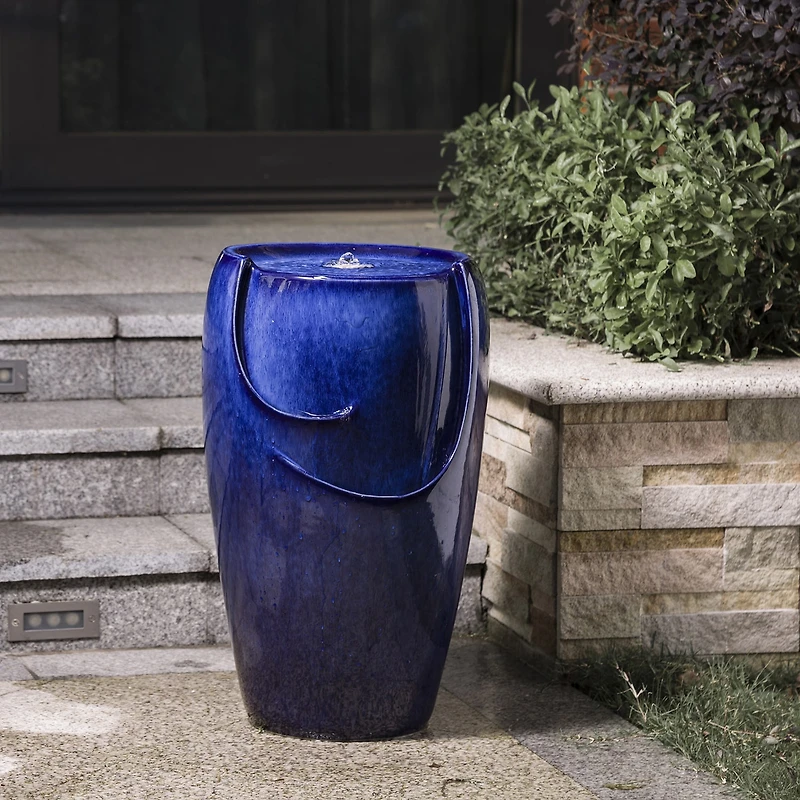 Glitzhome 20.5" Cobalt Blue Ceramic Outdoor Fountains