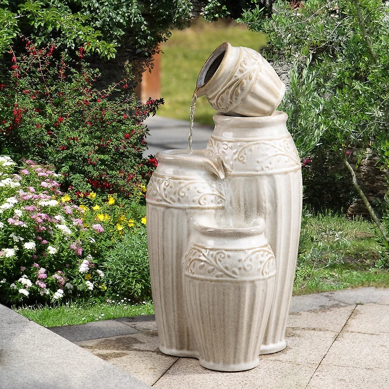 Glitzhome 27.25H Ceramic Pot Outdoor Fountains