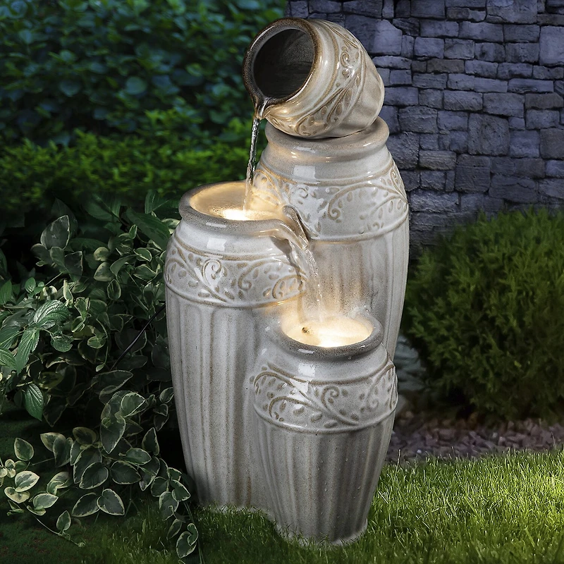 Glitzhome 27.25H Ceramic Pot Outdoor Fountains