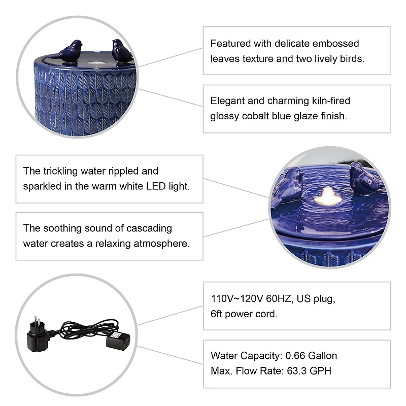 Glitzhome 13.5"H Cobalt Blue Ceramic Outdoor fountain