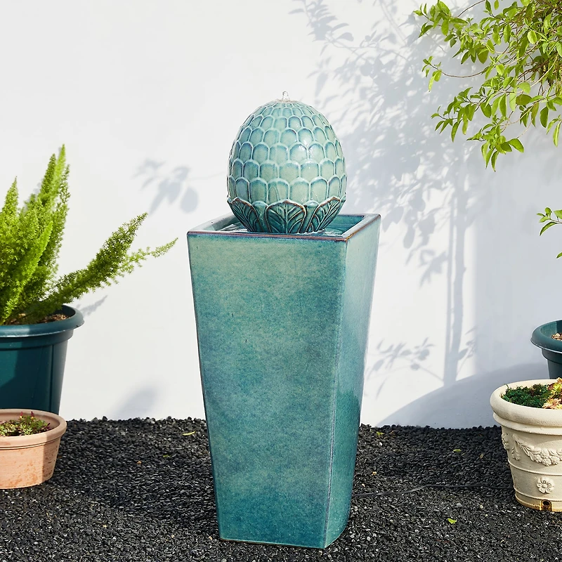 Glitzhome 35.75" Turquoise Ceramic Outdoor Fountains