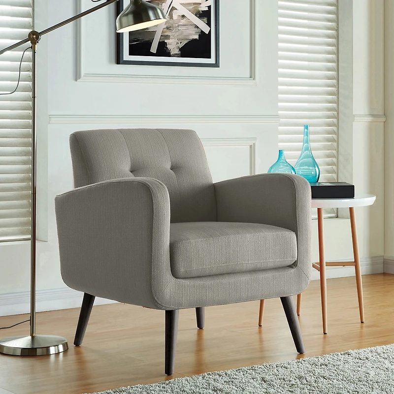 Kingston Mid-Century Modern Accent Armchair Linen with Legs an Espresso Finish