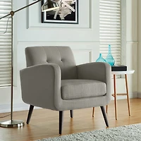 Kingston Mid-Century Modern Accent Armchair Linen with Legs an Espresso Finish