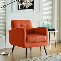 Kingston Mid-Century Modern Accent Armchair Linen with Legs an Espresso Finish