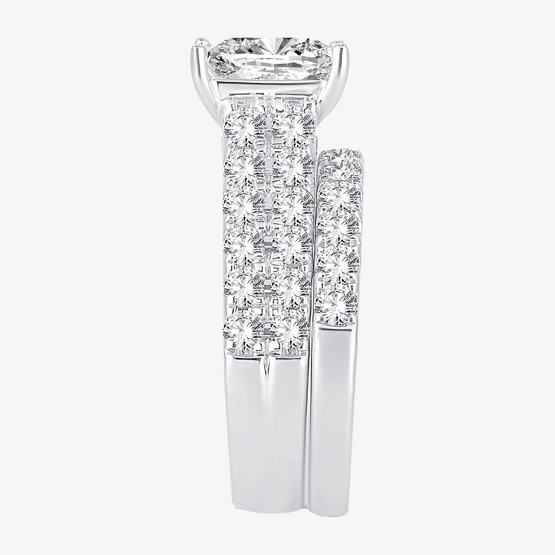 (H-I / SI1-SI2) Signature By Modern Bride Womens 5 CT. T.W. Lab Grown White Diamond 14K Gold Princess Bridal Set