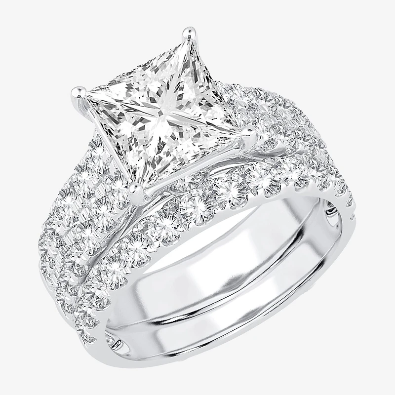 (H-I / SI1-SI2) Signature By Modern Bride Womens 5 CT. T.W. Lab Grown White Diamond 14K Gold Princess Bridal Set