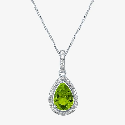 Womens Genuine Green Peridot Sterling Silver Pear 18 Inch Pendant Necklace