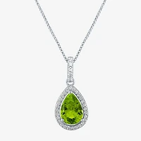 Womens Genuine Green Peridot Sterling Silver Pear 18 Inch Pendant Necklace