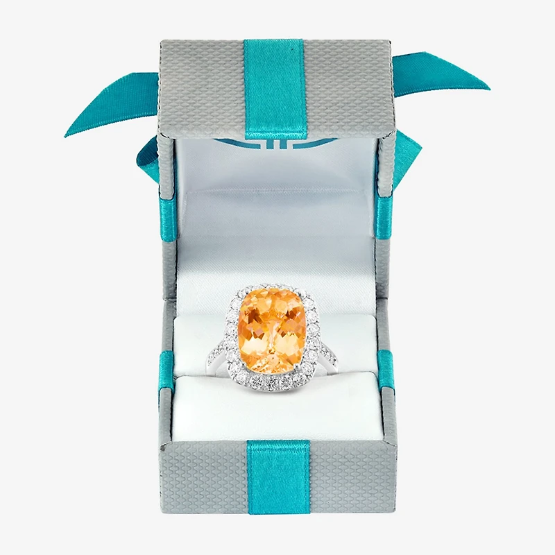 Effy Final Call Womens Genuine Yellow Citrine Sterling Silver Cushion Halo Side Stone Cocktail Ring