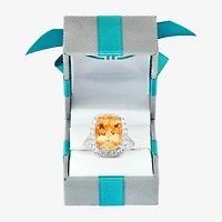 Effy Final Call Womens Genuine Yellow Citrine Sterling Silver Cushion Halo Side Stone Cocktail Ring