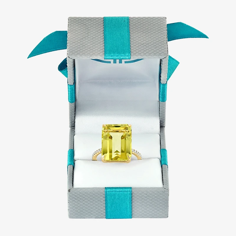 Effy Final Call Womens Genuine Yellow Quartz Sterling Silver Side Stone Cocktail Ring