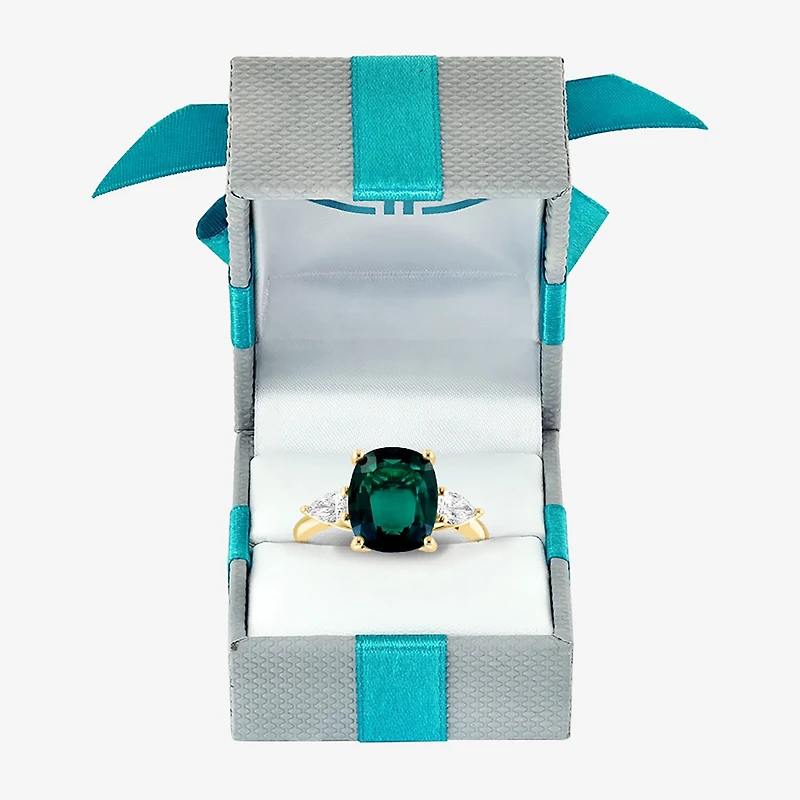 Effy Final Call Womens Lab Created Green Emerald & 1/5 CT. T.W. Lab Grown Diamond 14K Gold Pear Cushion Cocktail Ring