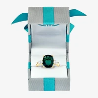 Effy Final Call  Womens Lab Created Green Emerald & 1/5 CT. T.W. Lab Grown Diamond 14K Gold Pear Cushion Cocktail Ring