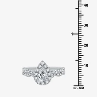 Signature By Modern Bride (H-I / I1) Womens 1 1/4 CT. T.W. Lab Grown White Diamond 10K Gold Pear Side Stone Halo Engagement Ring