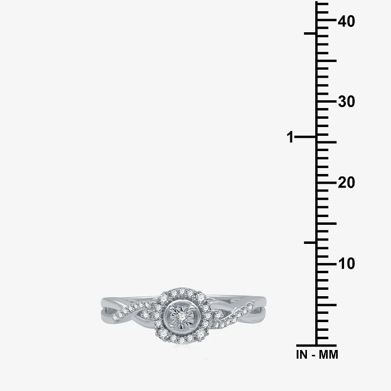 Promise My Love Womens 1/6 CT. T.W. Natural White Diamond Sterling Silver Round Side Stone Halo Ring