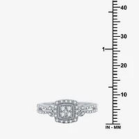Womens 1/4 CT. T.W. Natural White Diamond Sterling Silver Cushion Side Stone Halo Promise Ring