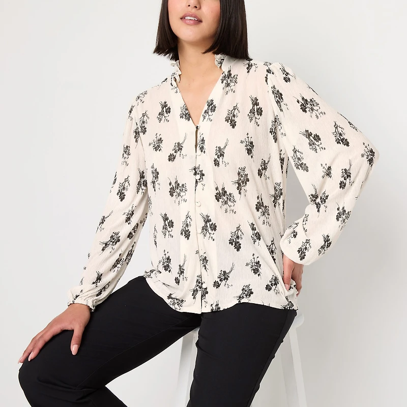 52seven Womens Y Neck Long Sleeve Blouse