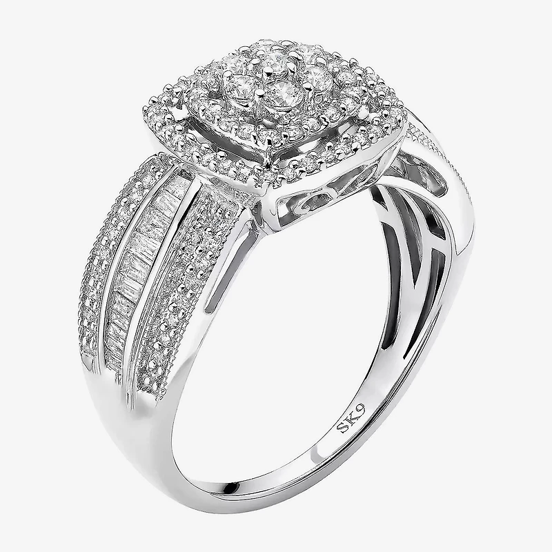 3/4 CT.T.W. Natural Diamond 10K White Gold Cluster Milgrain Ring