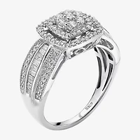 3/4 CT.T.W. Natural Diamond 10K White Gold Cluster Milgrain Ring