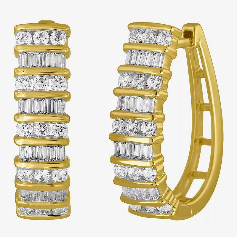(I-J / I2-I3) Womens 1 CT. T.W. Natural Yellow Diamond 10K Gold 20.9mm Hoop Earrings