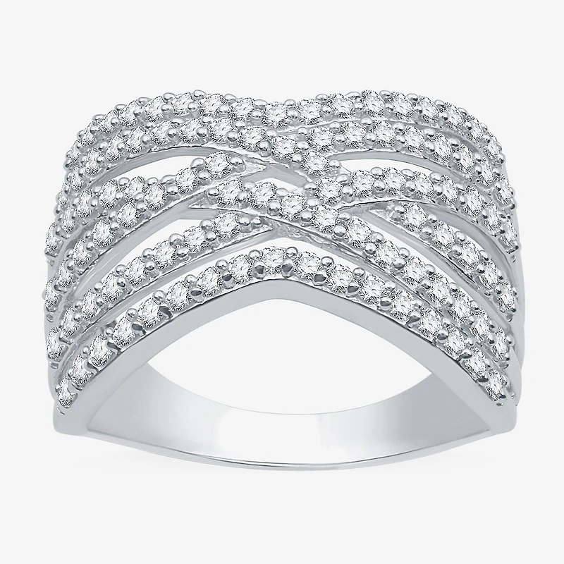 (G-H / I2-I3) Womens 3MM 1 CT. T.W. Lab Created White Diamond Sterling Silver Crossover Band