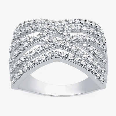 (G-H / I2-I3) Womens 3MM 1 CT. T.W. Lab Created White Diamond Sterling Silver Crossover Band